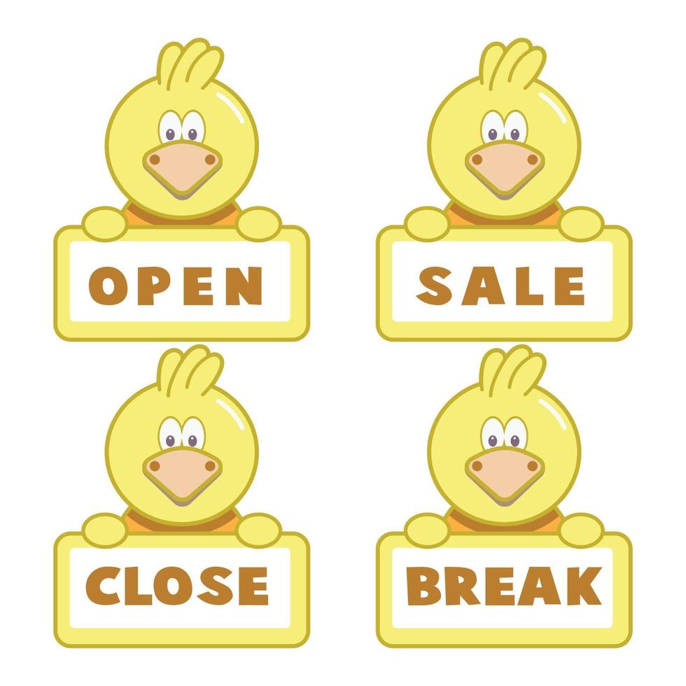 letreros de tablero abiertos y cerrados, pollito. Ilustración de iconos vectoriales. vector