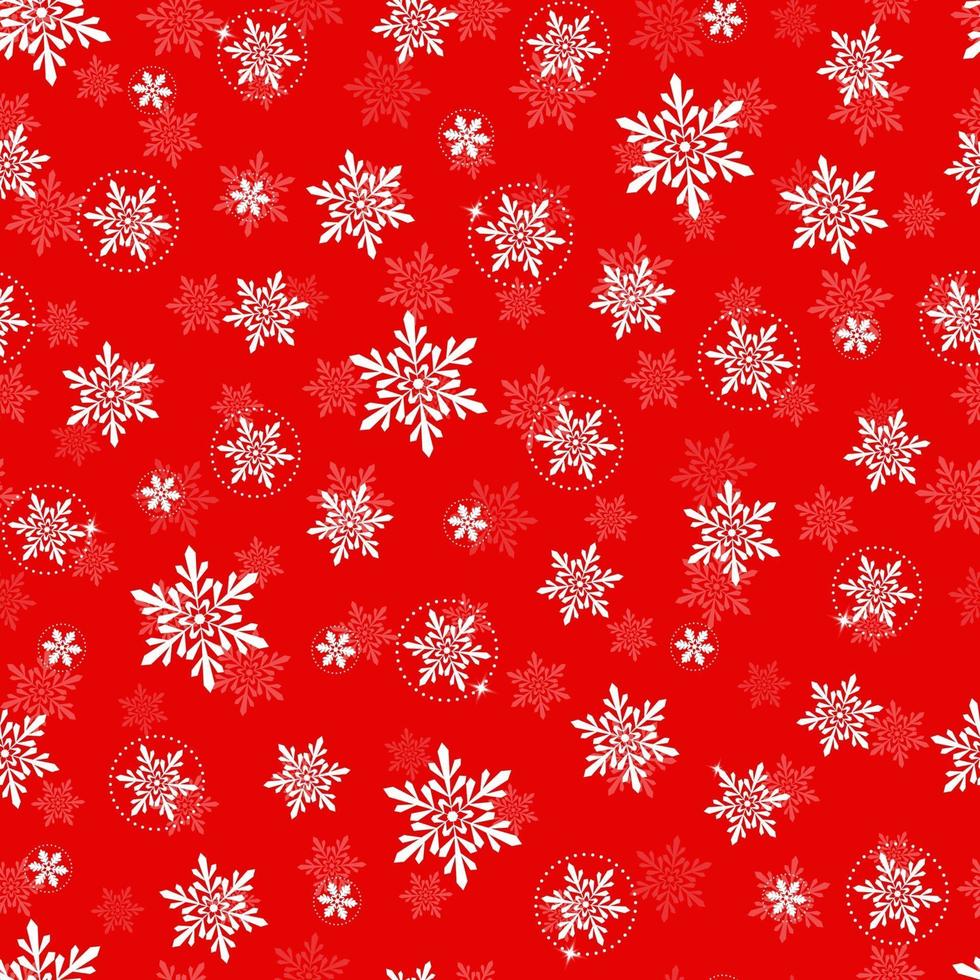 Vector Christmas and New Year seamless pattern with snowflakes. Red seamless pattern.