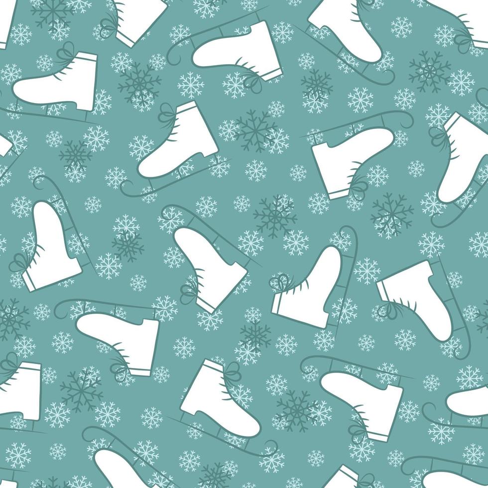 Seamless winter pattern. Sports background with hand-drawn skates and snowflakes. vector