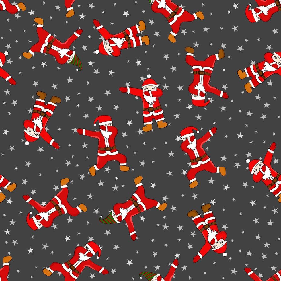 Doodle Christmas and New Year seamless pattern with dancing Santa Claus. Vector illustration for cover, card, textile and interior design for New Year.