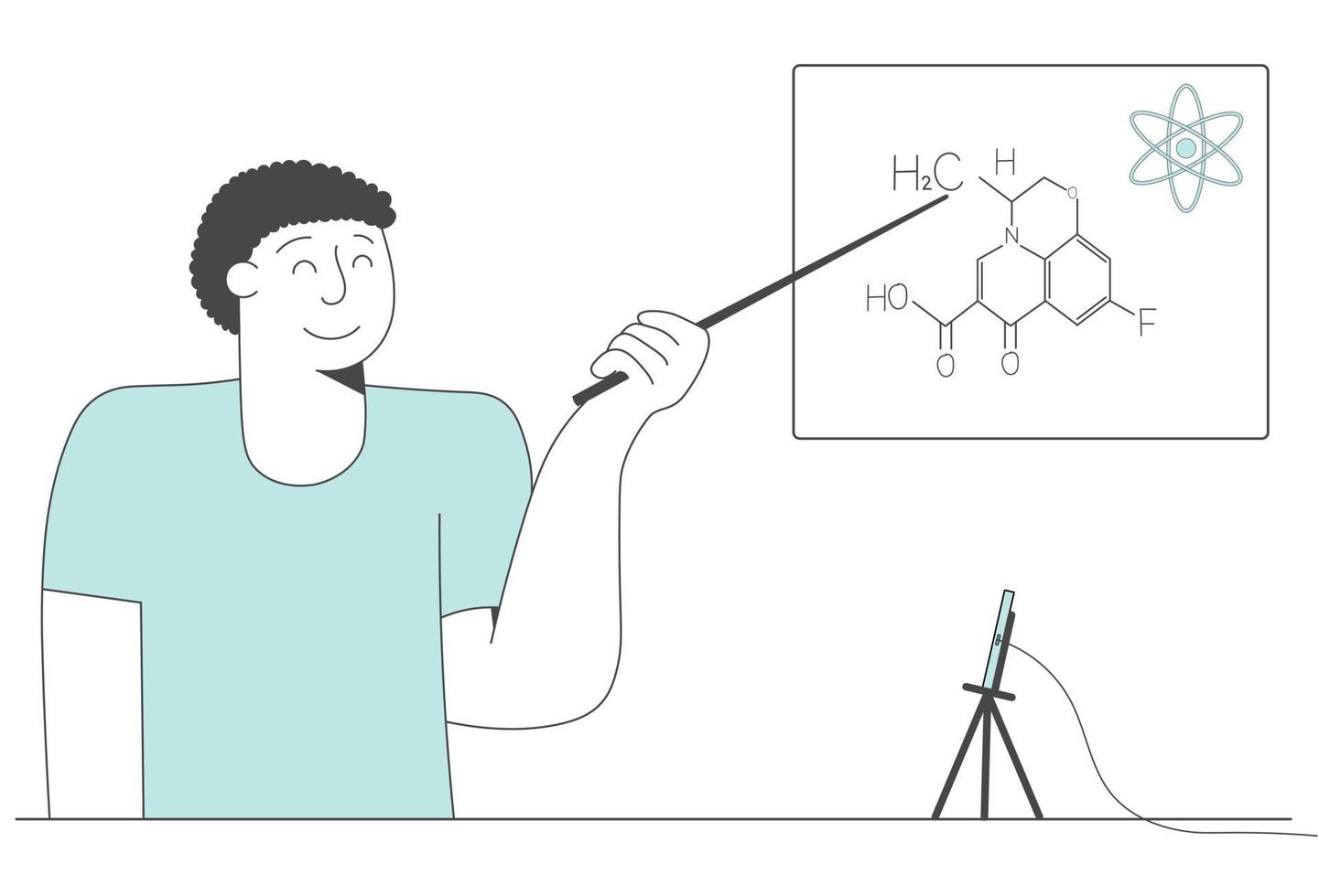 Online learning concept linear illustration with a teacher. vector