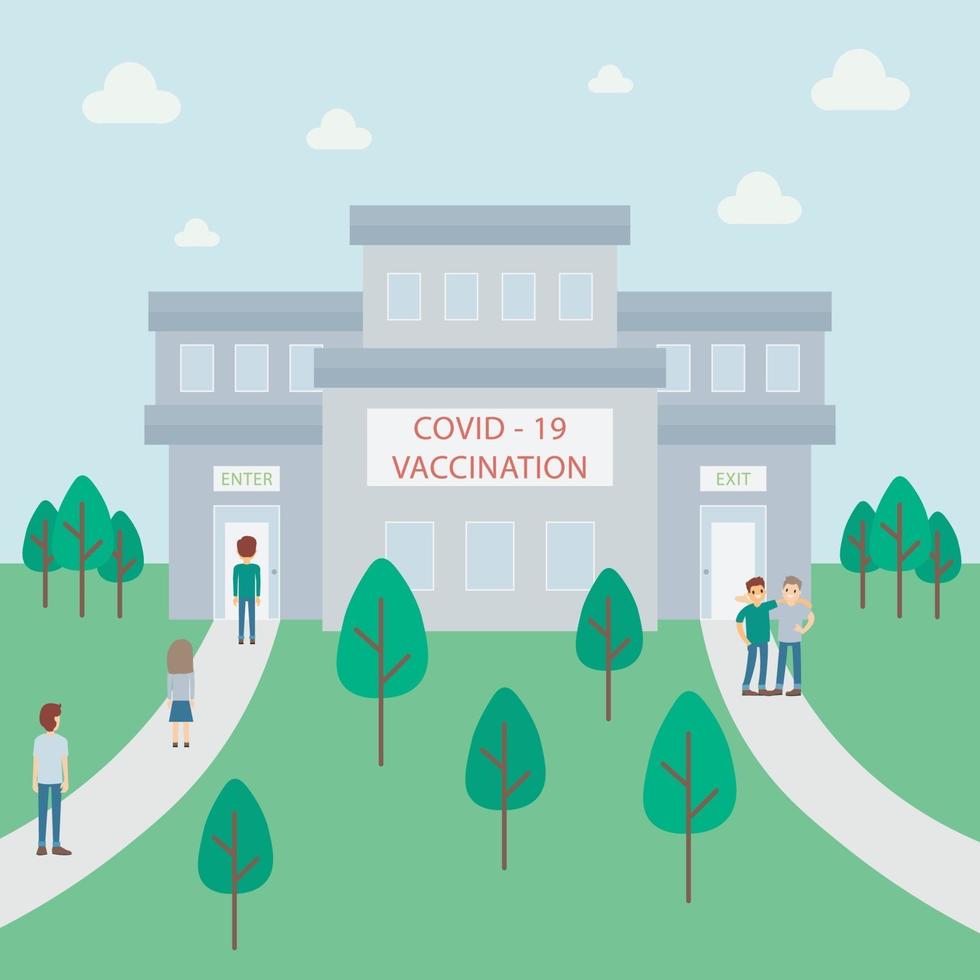 A queue of people waiting COVID 19 vaccination in the hospital. Concept vector illustration.