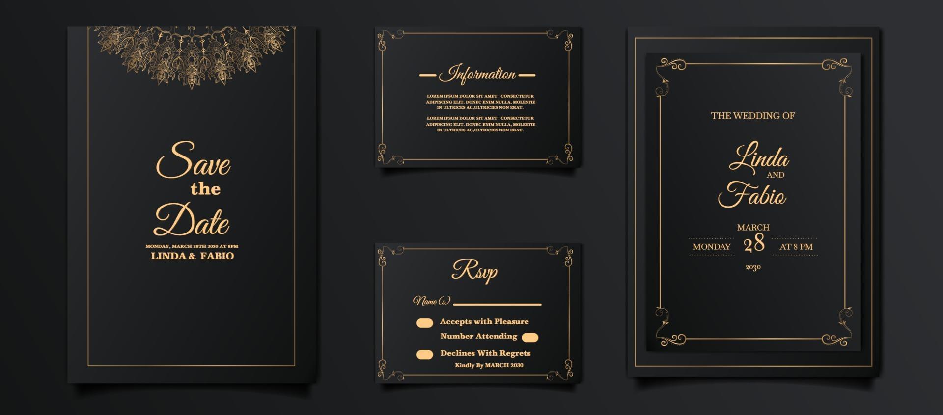 conjunto de diseño de tarjeta de invitación de boda de lujo vector