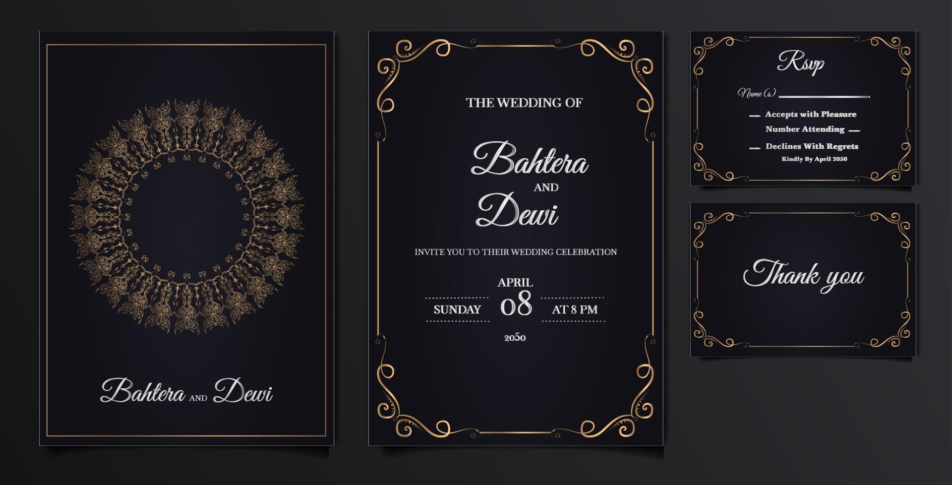 elegant wedding invitation cards set vector