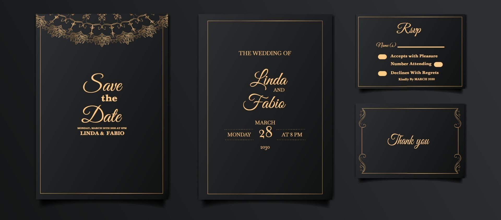 luxury wedding invitation card set vector