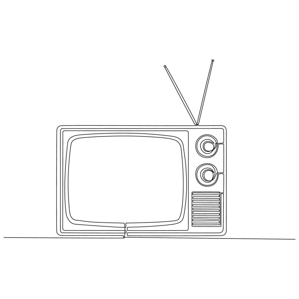 continuous line drawing of retro tv vector illustration