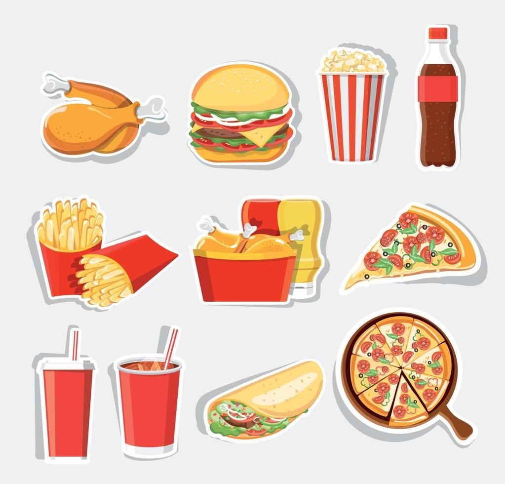 Conjunto de comida rápida, iconos de comida rápida de vector aislado