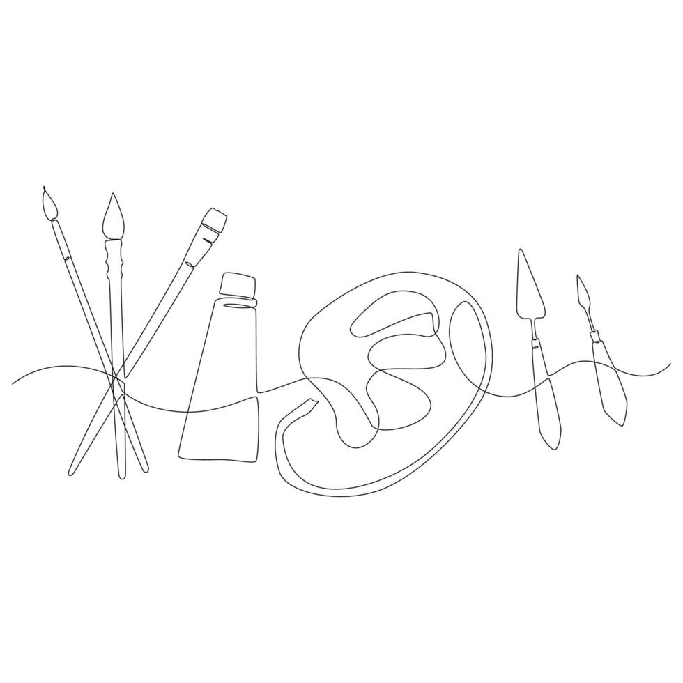 continuous line drawing of painting tools vector illustration