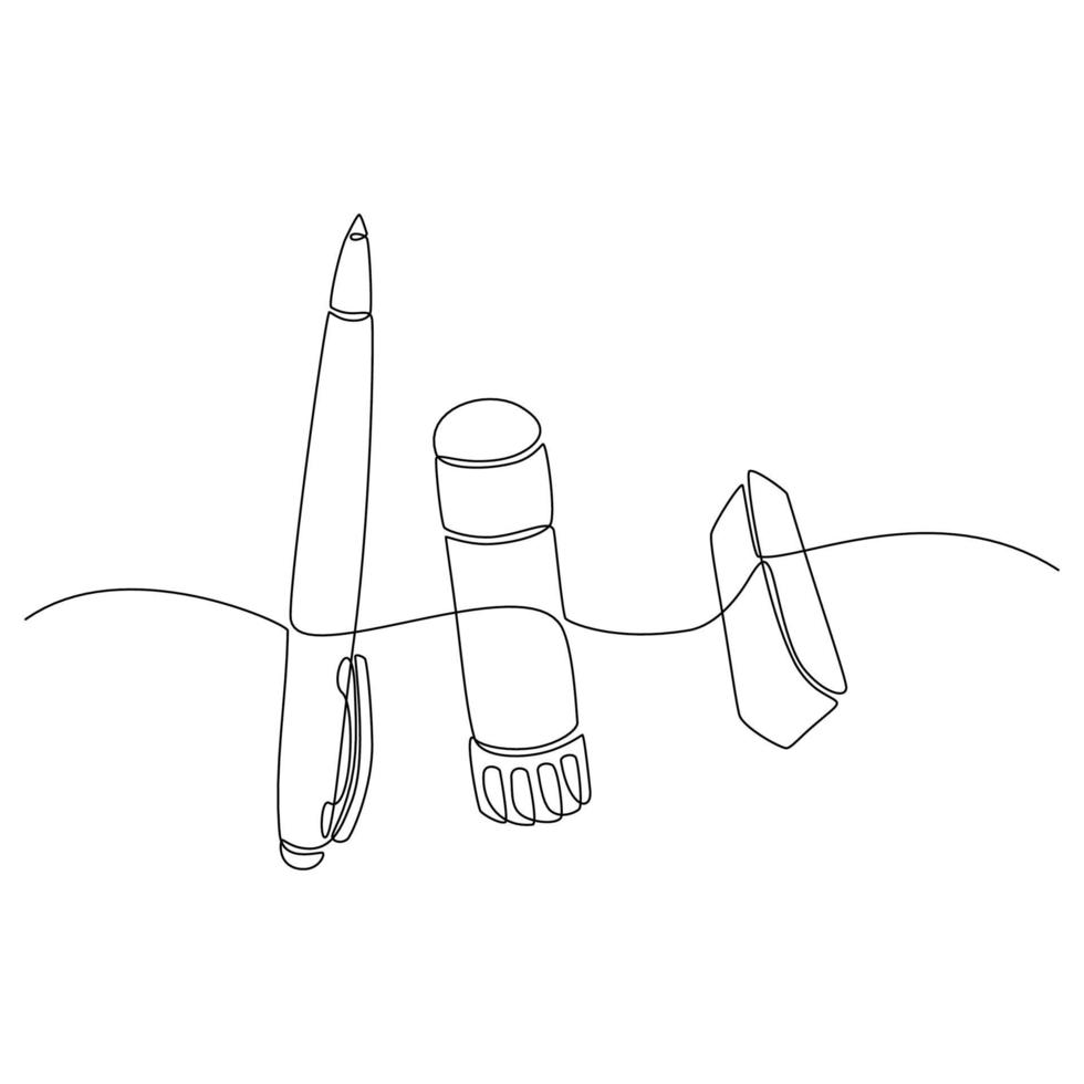 continuous line drawing of pencil and eraser vector illustration