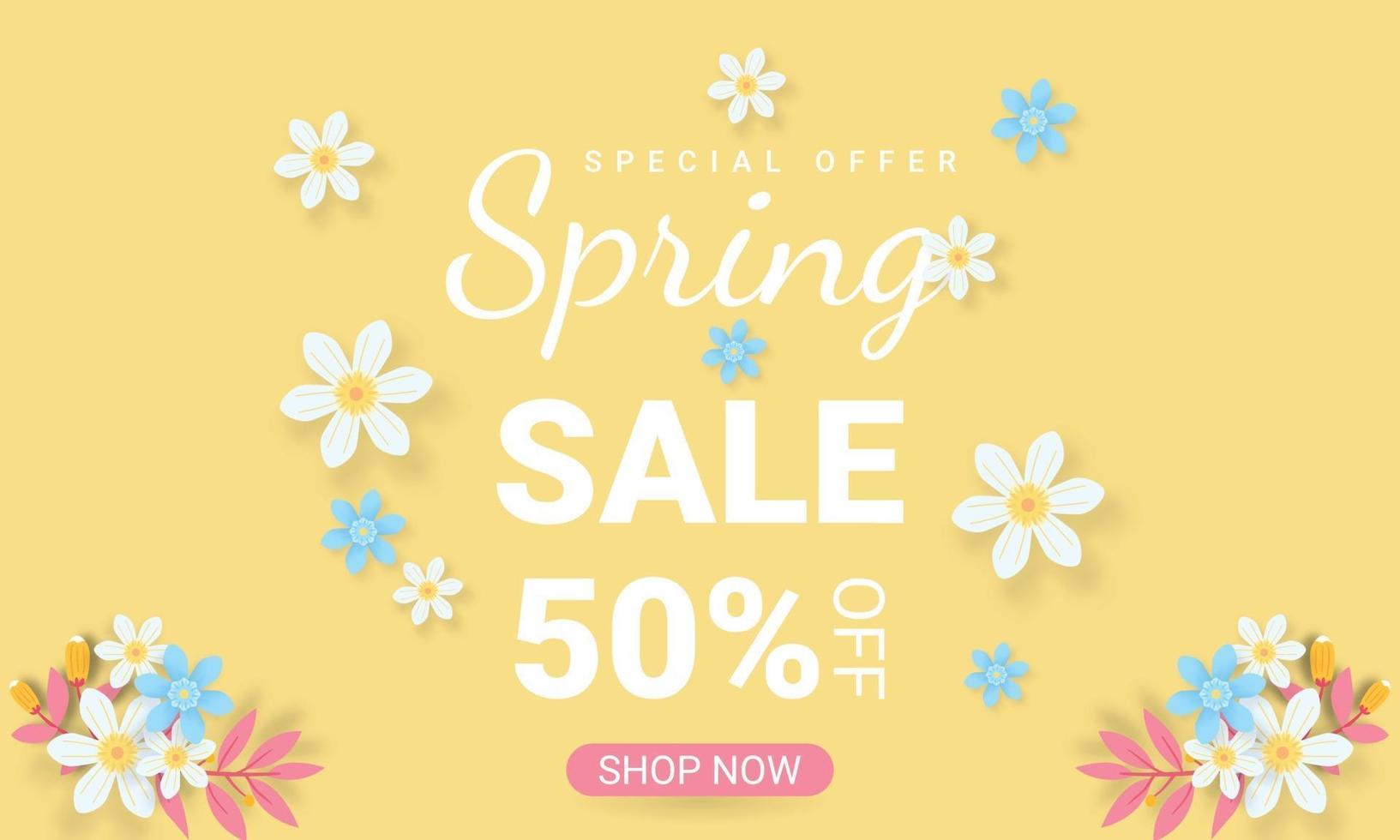 Fondo de venta de primavera con hermosa plantilla de flores de colores vector