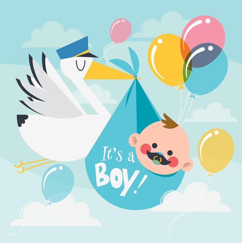 Stork Delivering a Baby Boy Concept vector