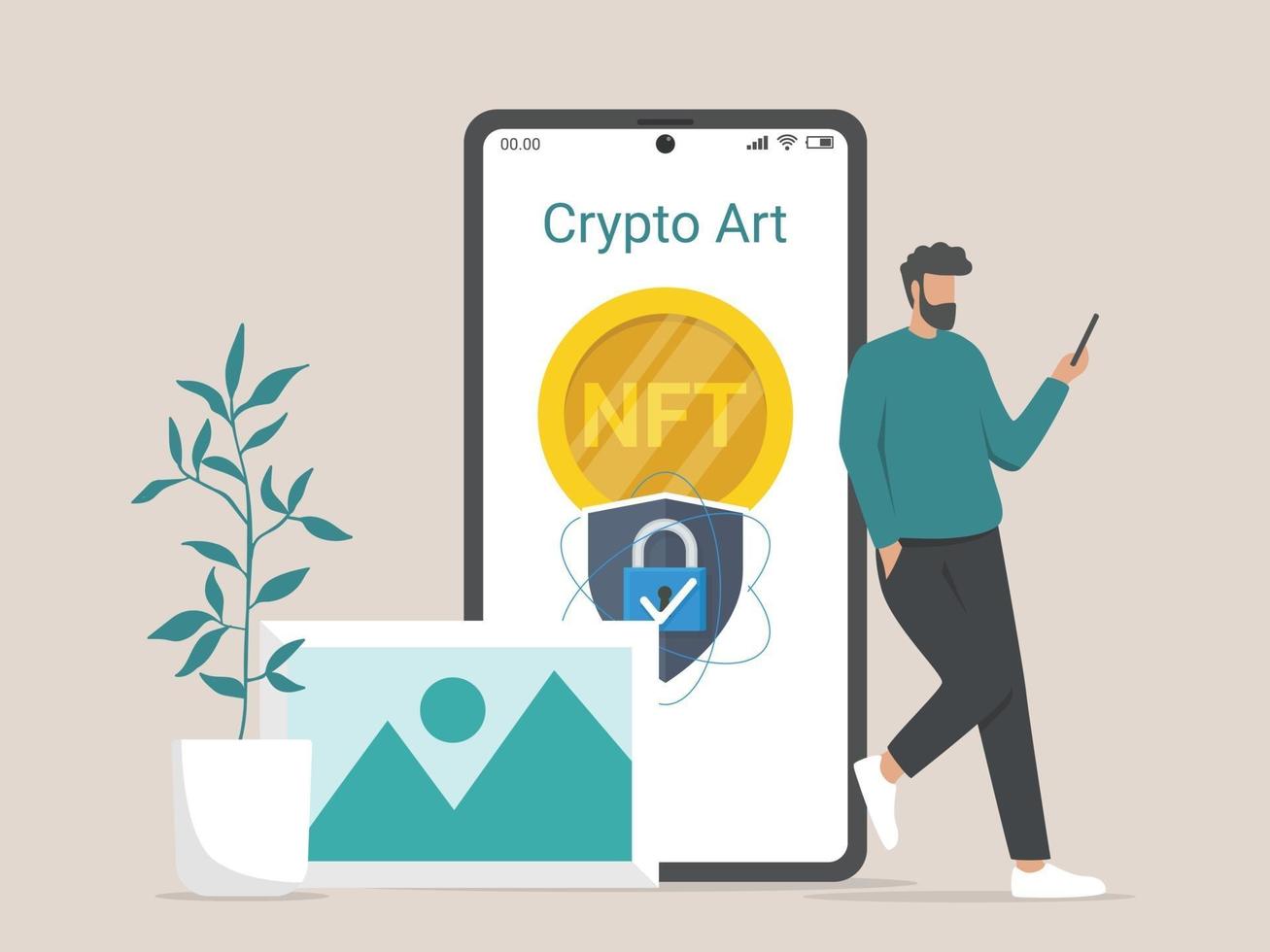 Illustration concept of converting artwork into digital NTF tokens vector