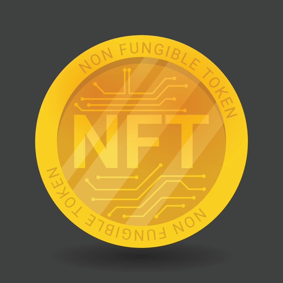 moneda de oro nft token no fungible aislado sobre fondo negro. vector