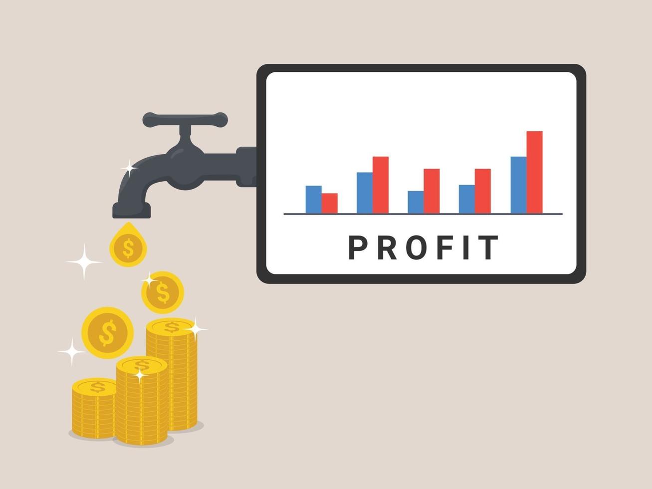 Profit business concept, gold coins falling from water tap vector