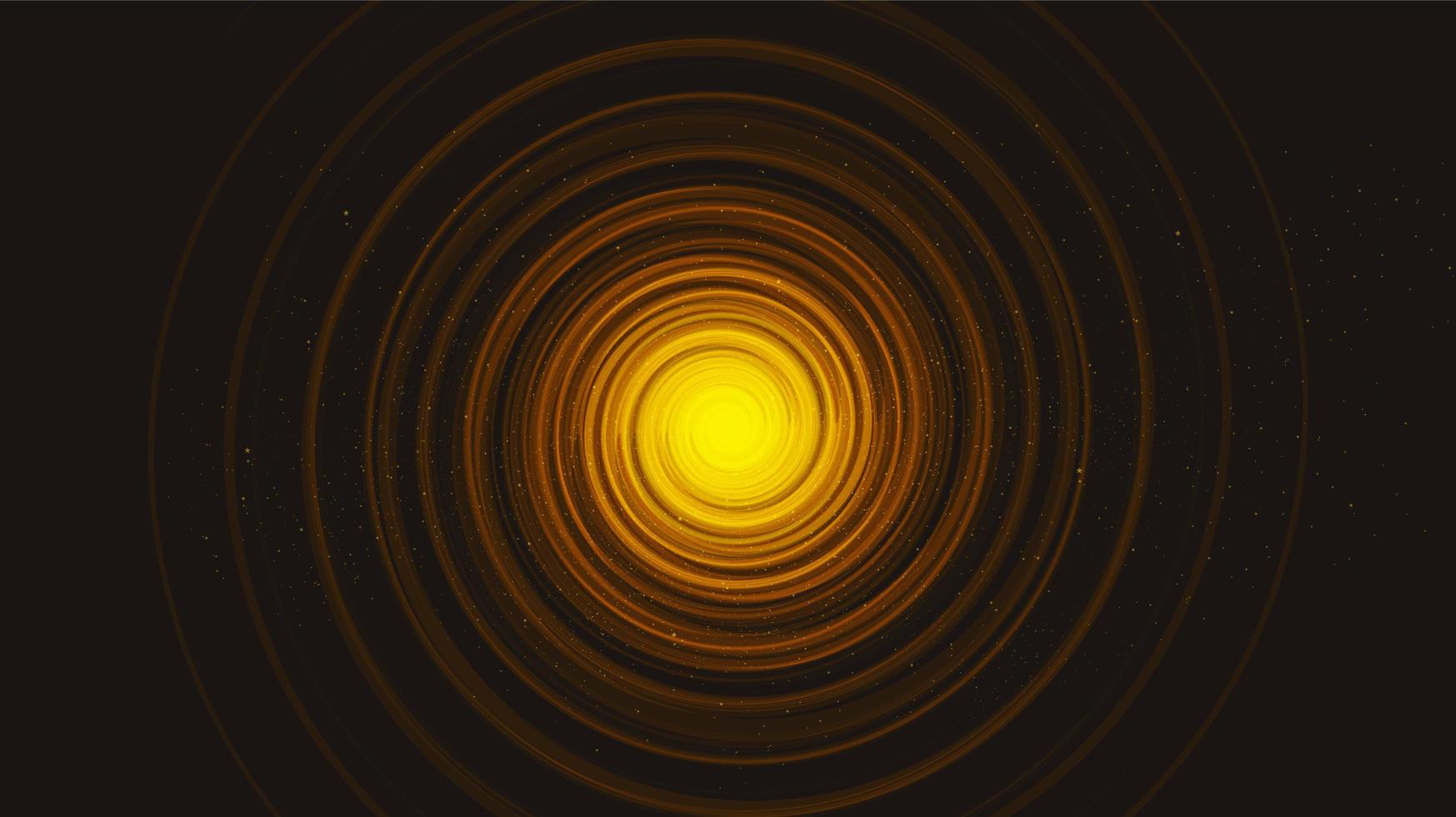 Agujero negro espiral de luz dorada sobre fondo negro de galaxias. diseño de concepto de planeta y física. vector