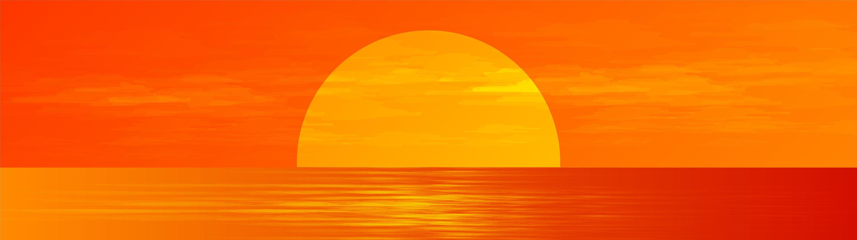 Panorama Beautiful Fullmoon on Sunrise Sea landscape background, sunshine and horizontal concept design. vector