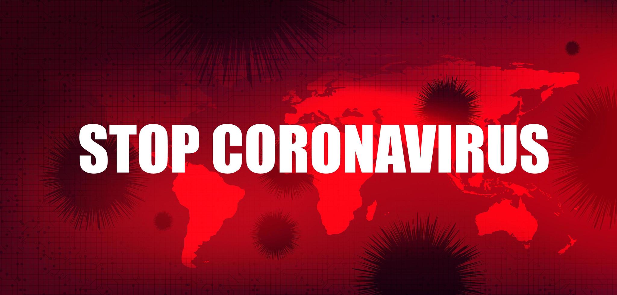 Stop Coronavirus text with Global background, cell outbreak concept, design for science and Medical health risk vector