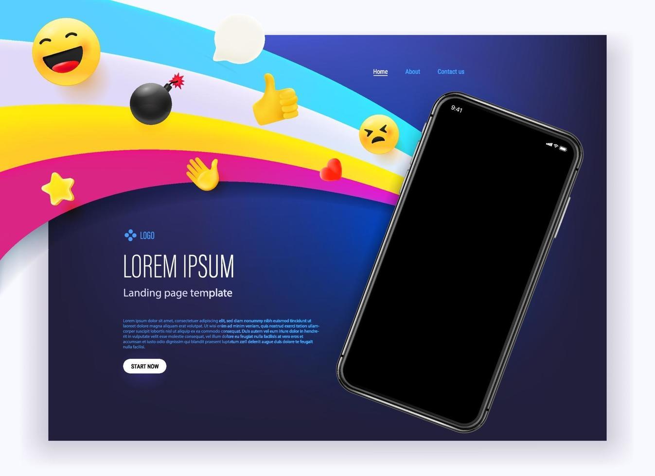 landing page with modern smartphone vector