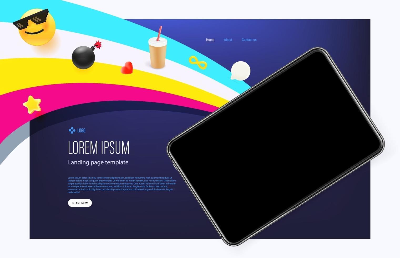 Modern trendy landing page with modern gadget vector