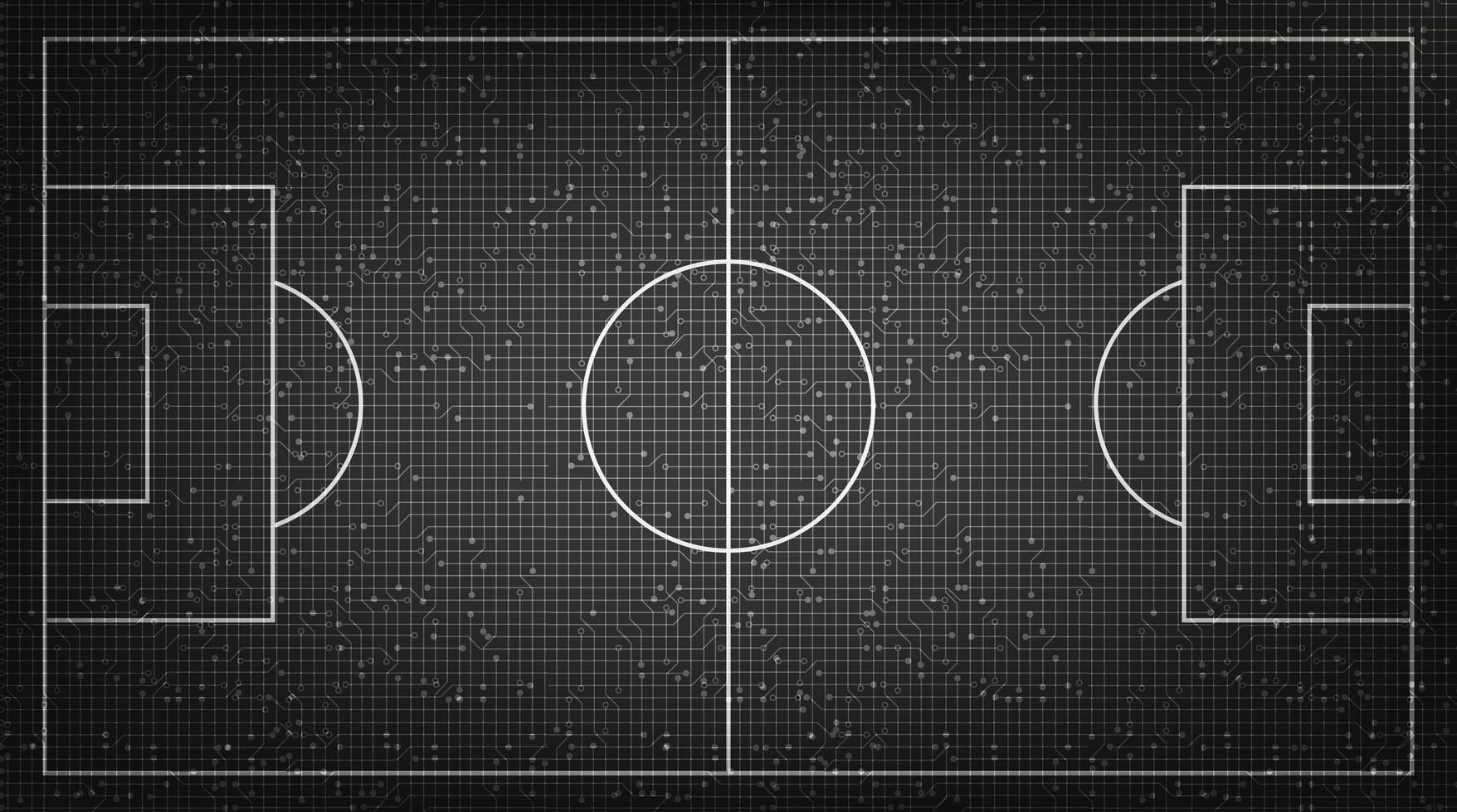 campo de fútbol negro sobre fondo de tecnología digital vector