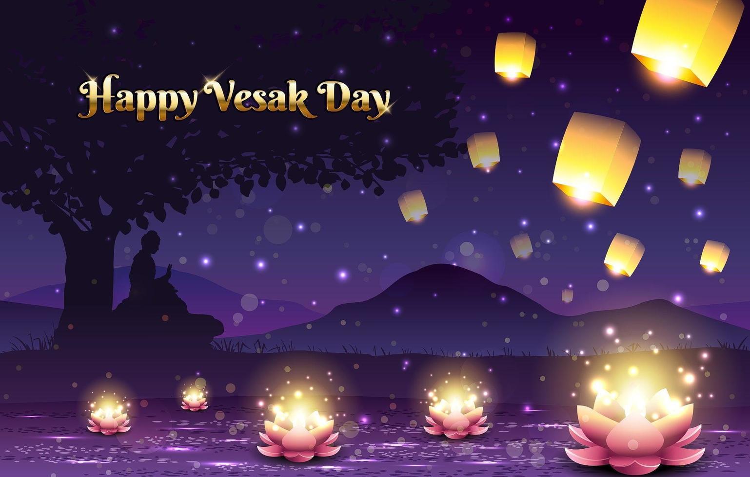 Vesak Day with Lotus Candle and Lanterns vector