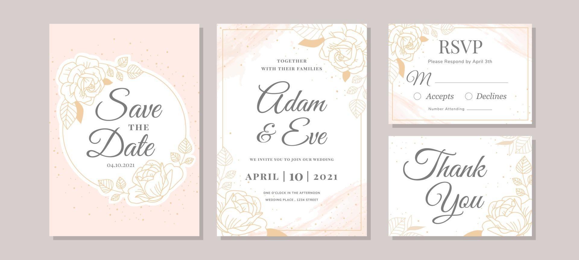 conjunto de invitación floral de oro vector