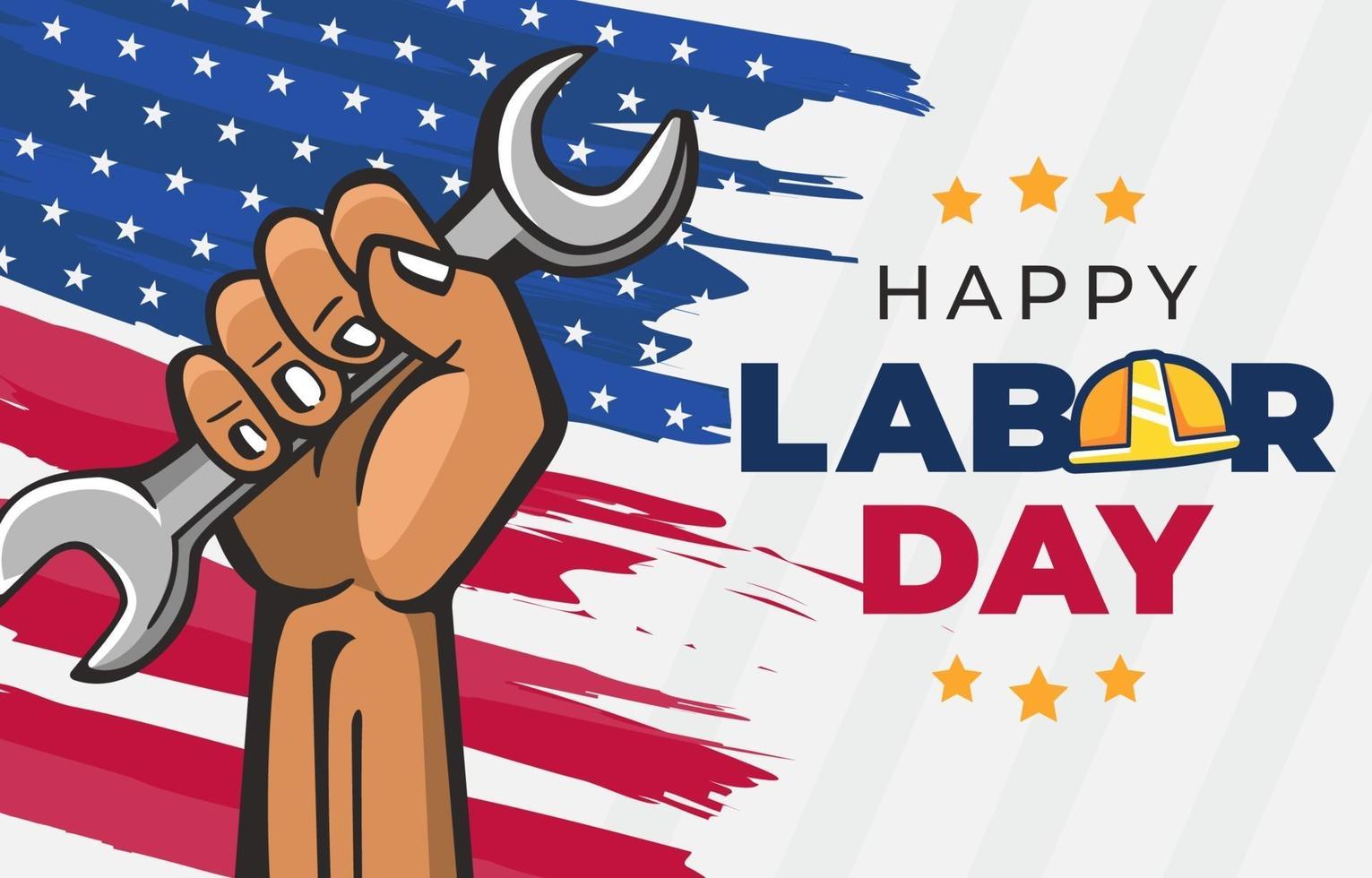 Worker Holding Wrench Celebrating Labor Day vector