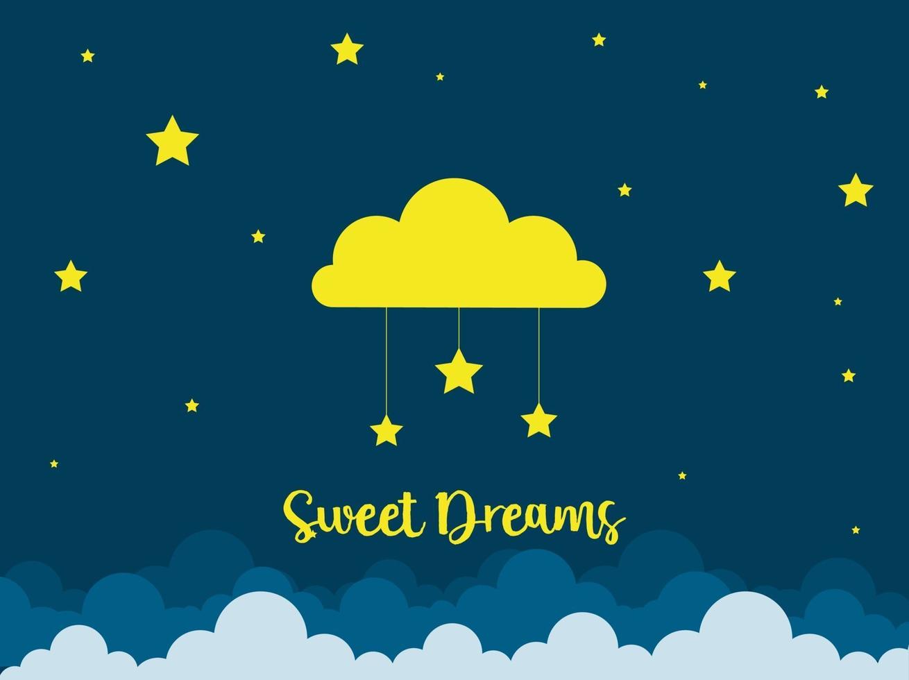 Night scene with cloud and stars. Nightly sky with large cloud. Good night sky card. vector