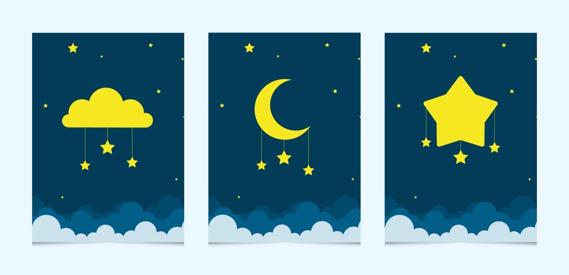 Night scene with moon and stars. Nightly sky with large moon. Good night sky card. vector