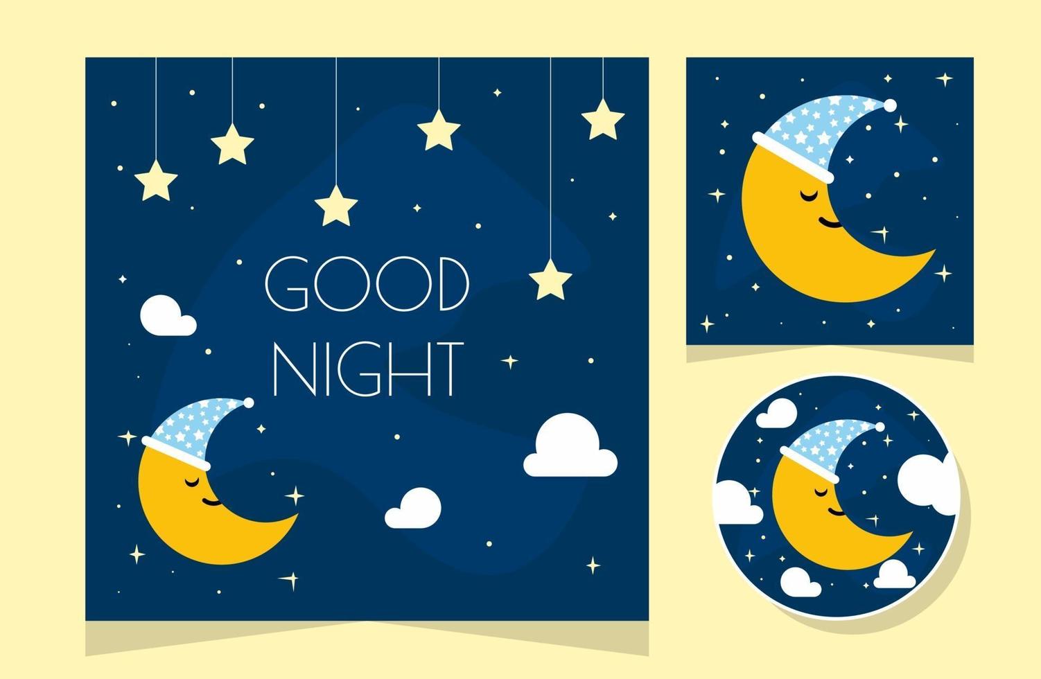 Night scene with moon and stars. Nightly sky with large moon. Good night sky card. vector