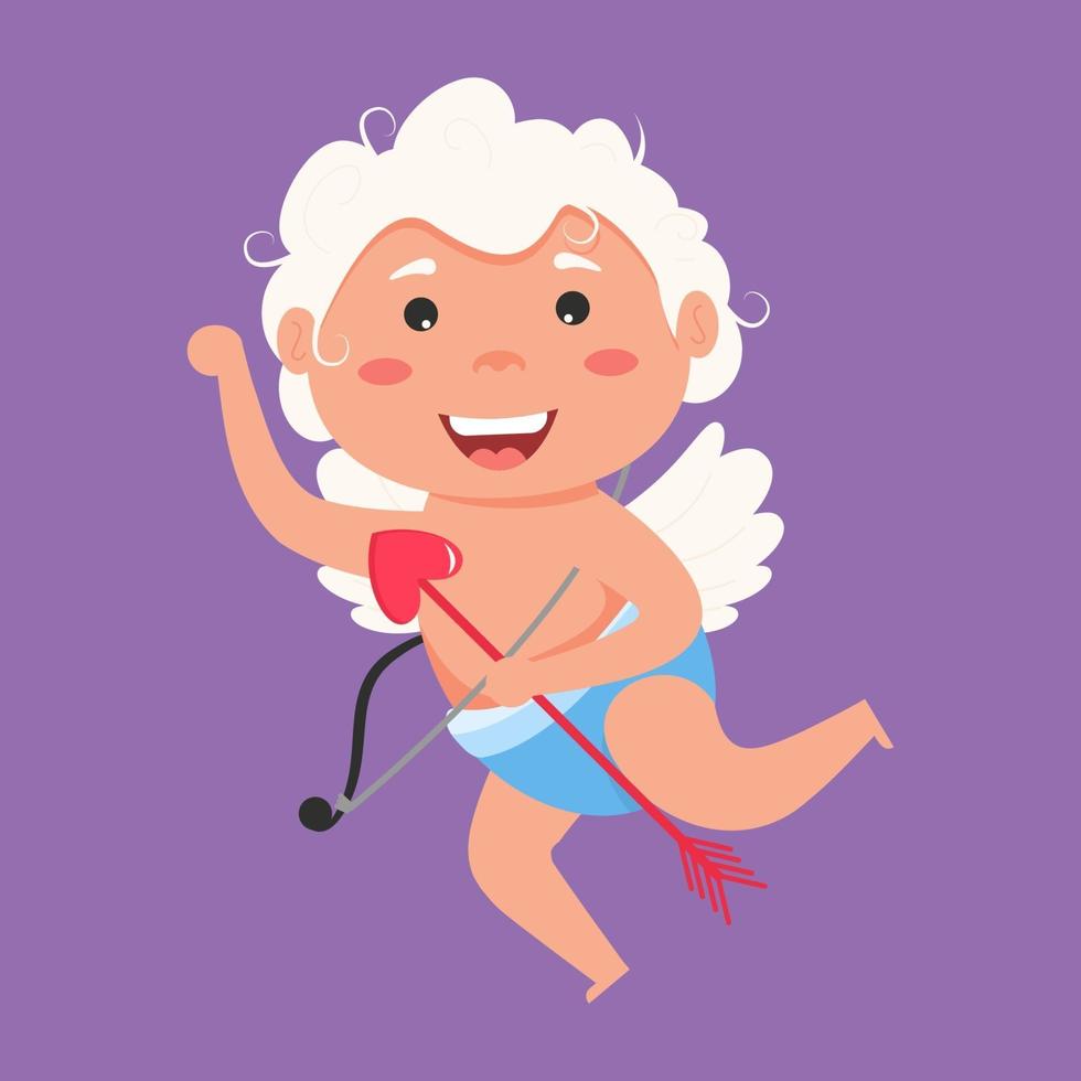 San Valentín Cupido amor ángel juguetón. lindo niño o niña cupido. ángel volador dispara flecha de amor. vector