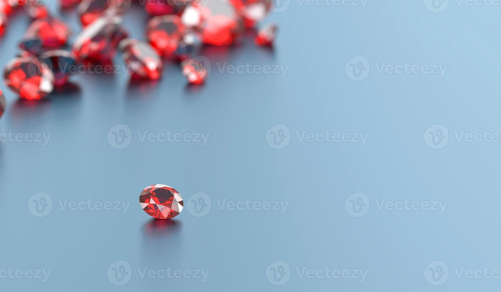Composición del grupo de diamantes rojo rubí con espacio de copia, representación 3d foto