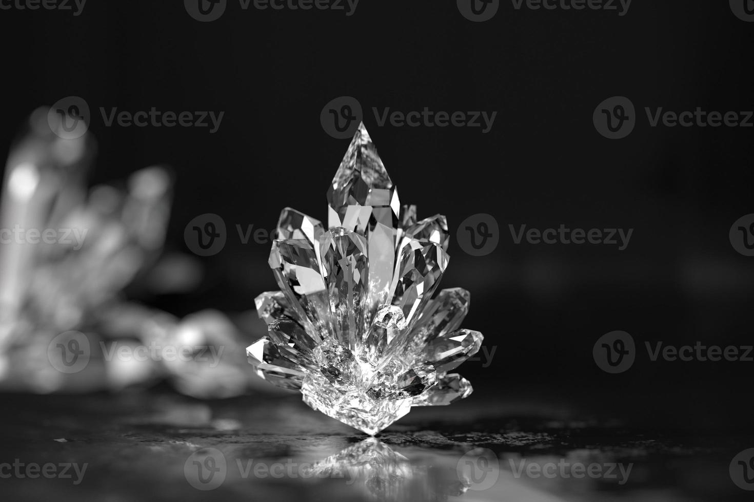Primer plano de cristales con fondo de enfoque suave, render 3d foto