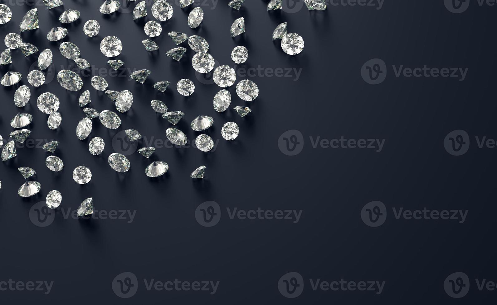 Grupo de diamantes colocado sobre fondo negro con espacio de copia, representación 3d foto