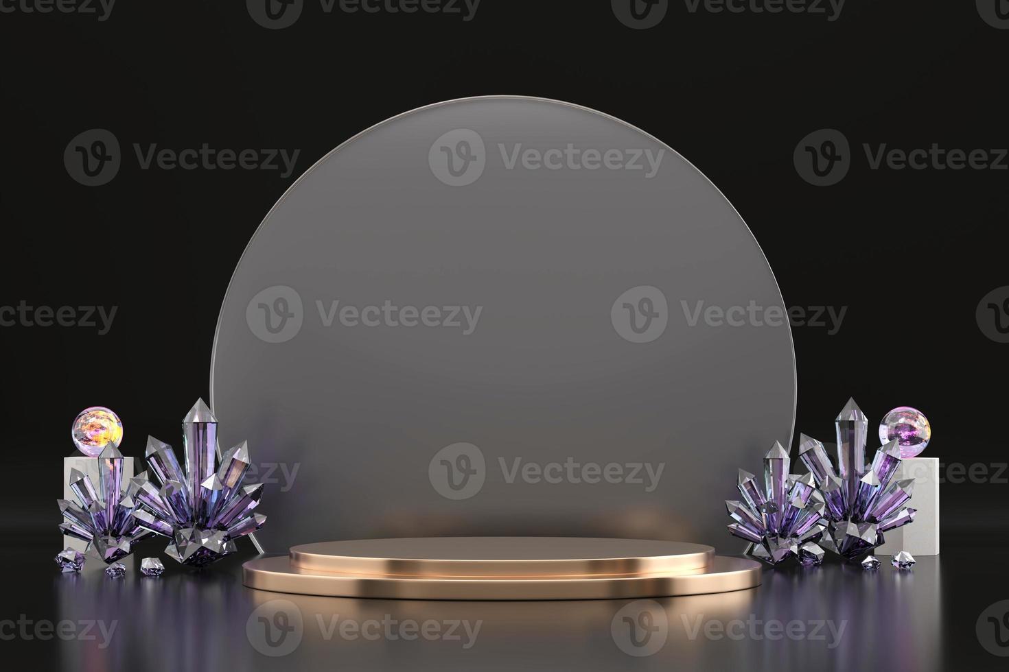 Abstract golden product display stage podium with crystal, 3d rendering backdrop photo