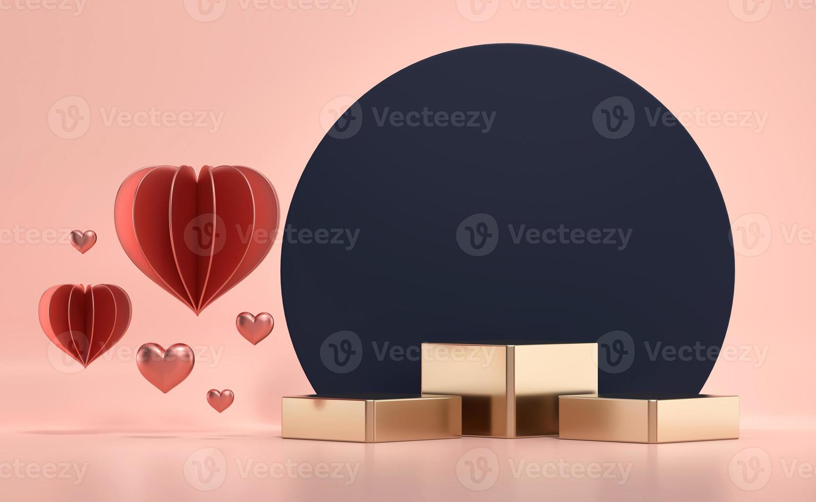 Valentine's day gold stage podium platform with hearts decoration photo