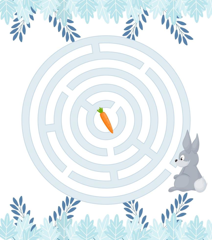 Maze game for homeschooling kids. Circular maze puzzle task. Winter leisure riddle shape, search right path. vector