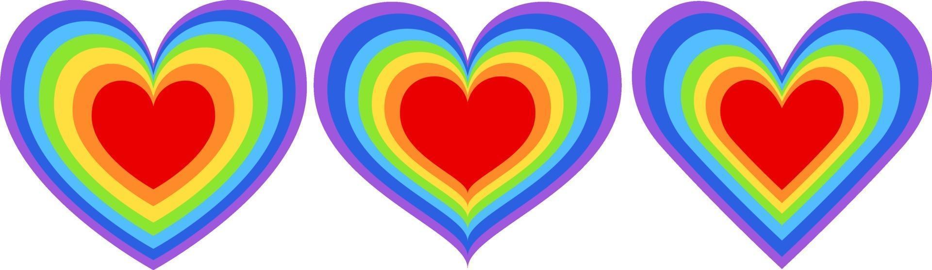 conjunto de diferentes formas de corazón arcoiris vector
