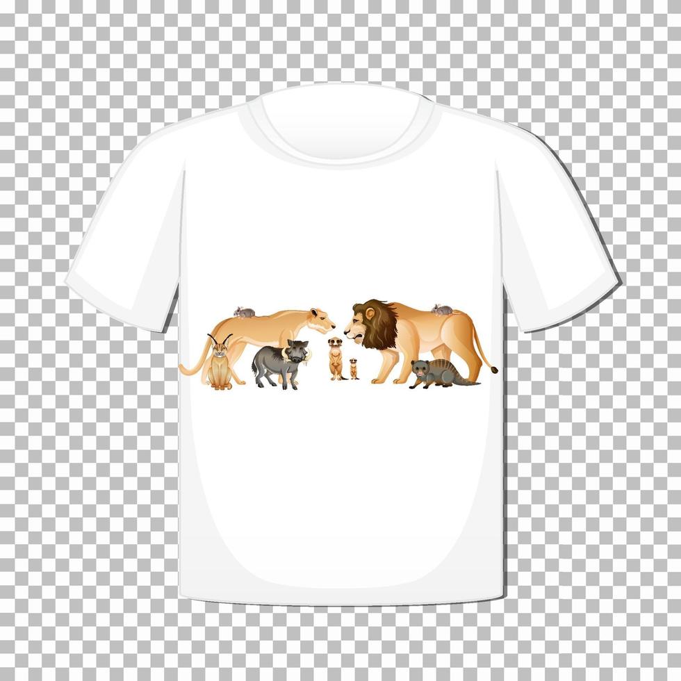 Diseño de grupo de animales salvajes en camiseta aislado sobre fondo transparente vector