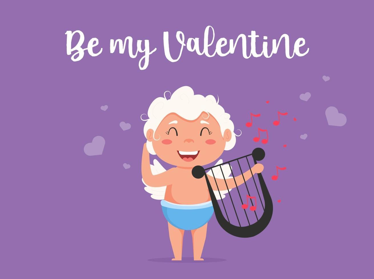Valentine Cupid love playful angel. Cute boy or girl cupid. Flying angel love playing music on the lyre. vector