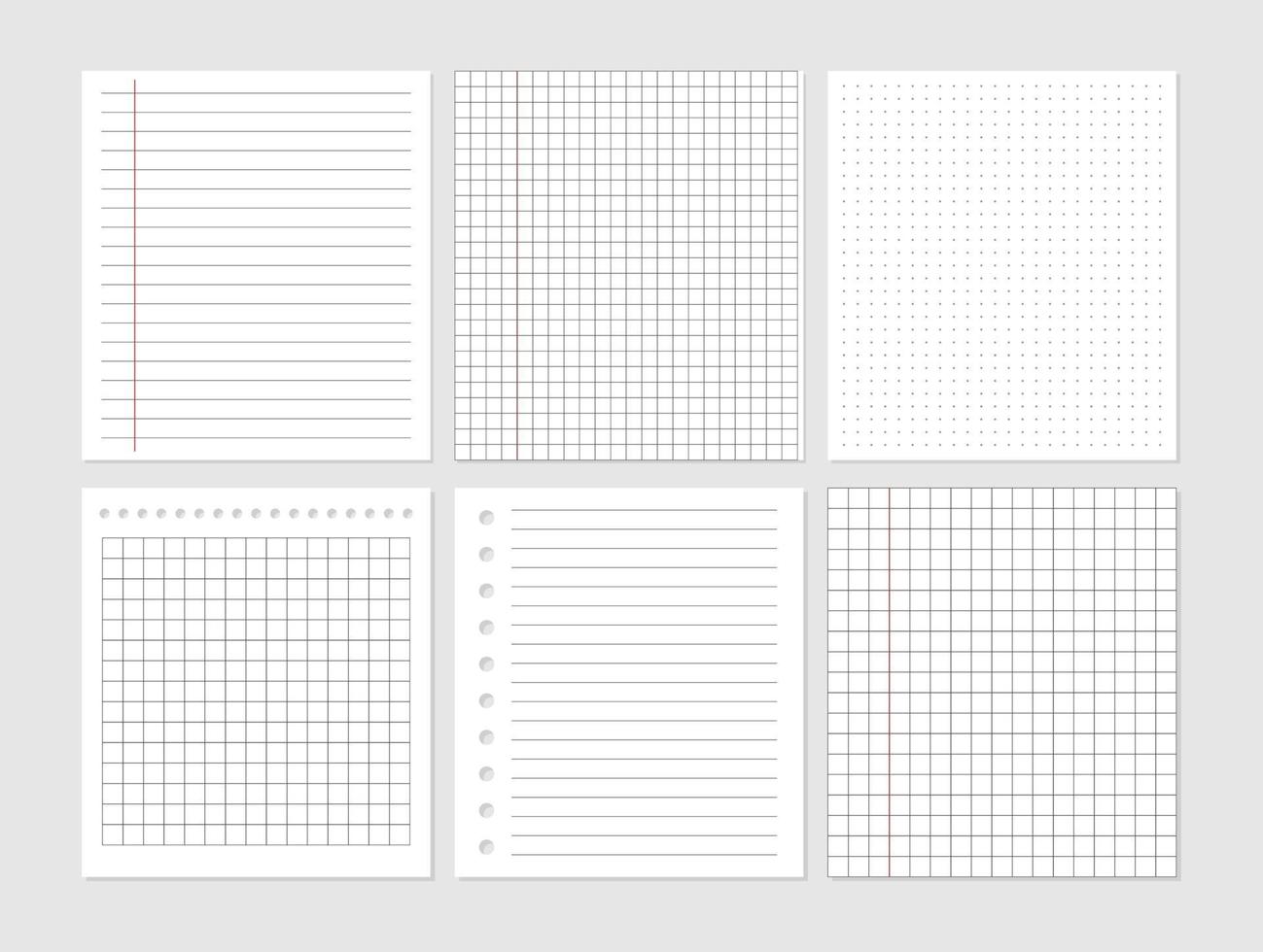 Notebook paper sheet document. Graphical blank paper sheet set for data representation. vector
