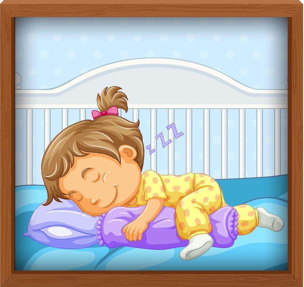 Baby girl sleep on baby crib vector