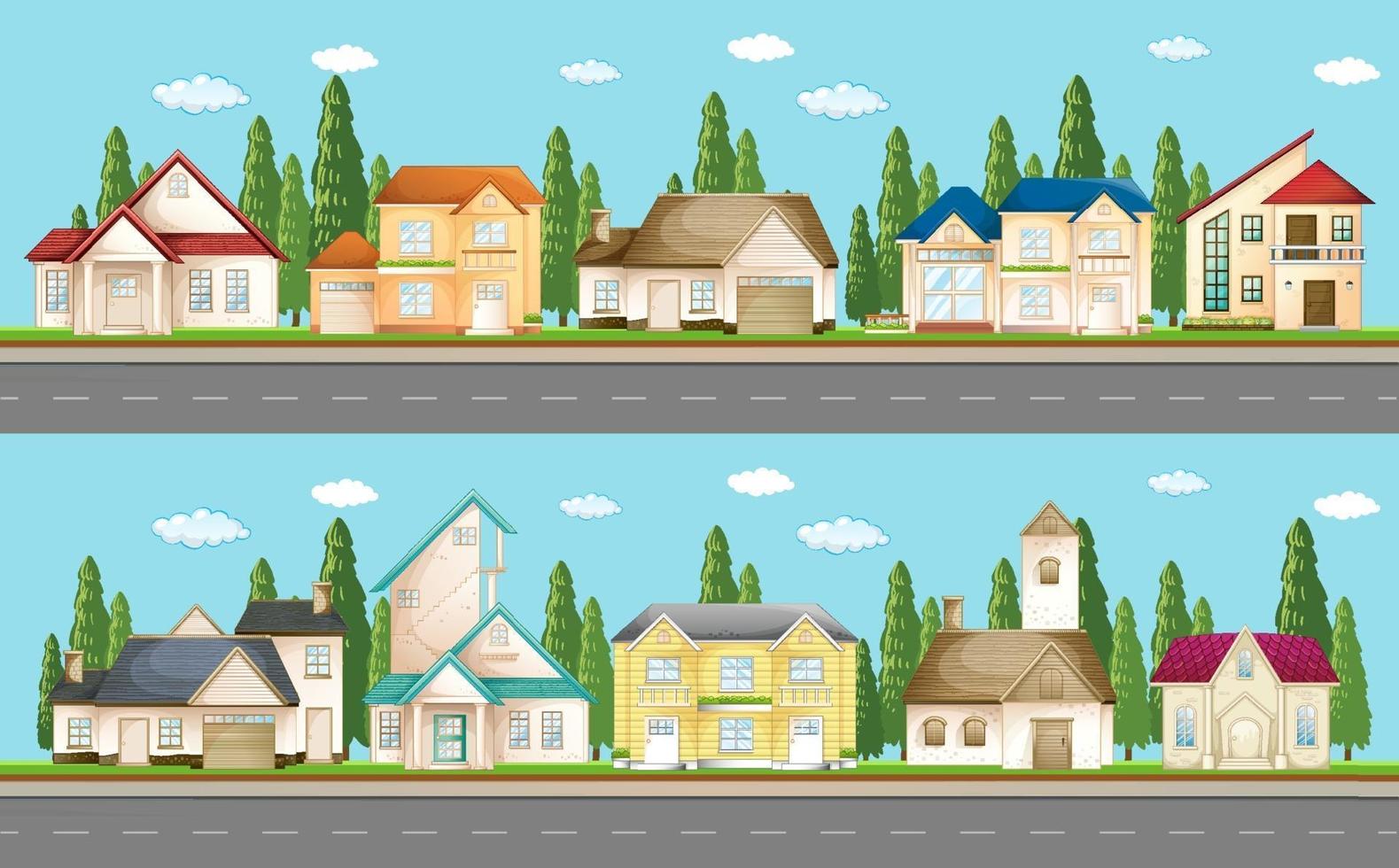 Set of urban houses along the street vector