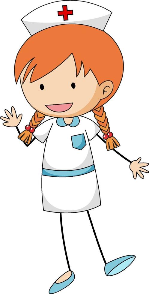 Cute nurse doodle cartoon character isolated vector