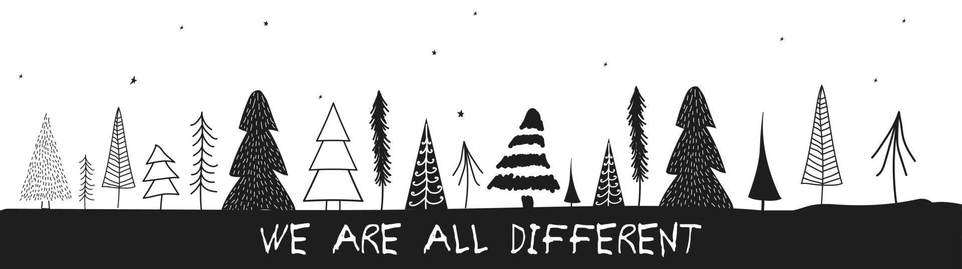 Christmas trees vector illustration. Hand drawn christmas trees