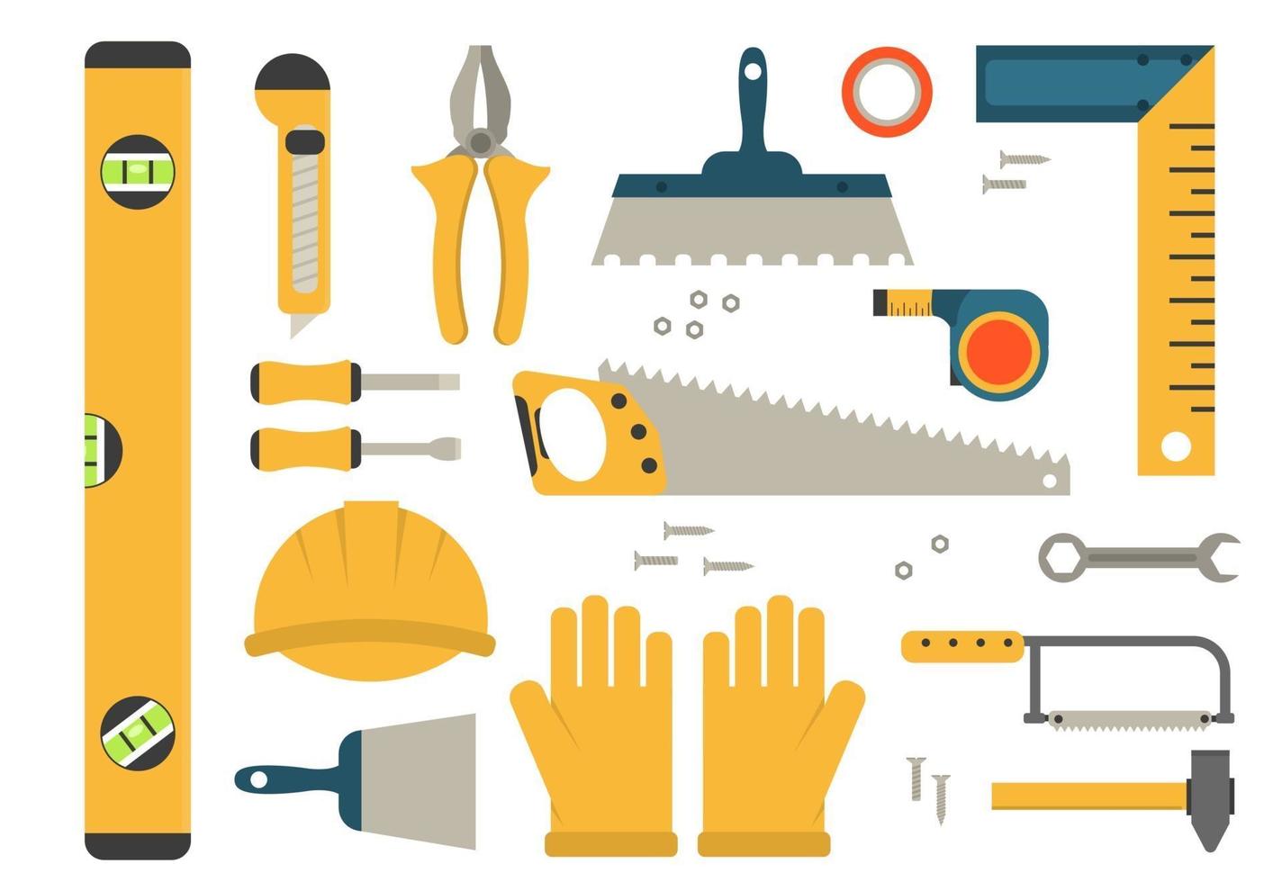 Construction tools set of colored icons. Vector illustration repair equipment.