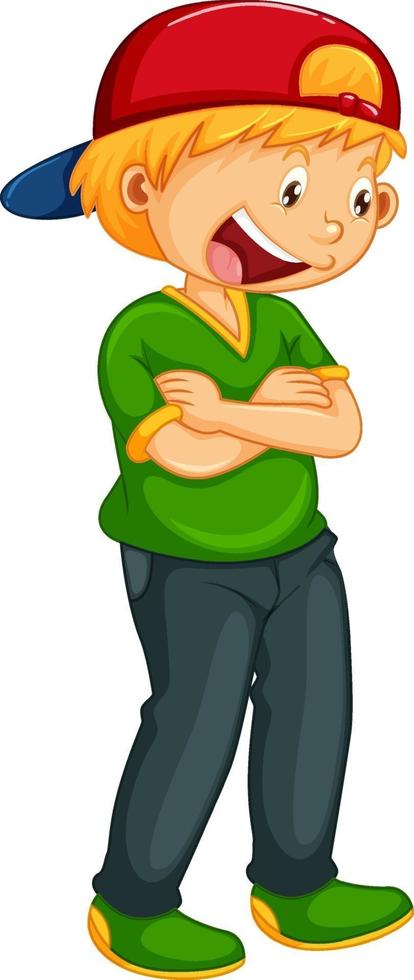 A boy wearing cap in standing pose cartoon character isolated vector