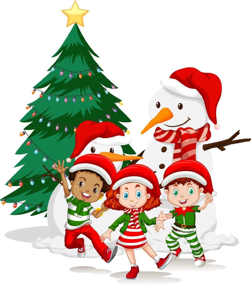 Los niños usan traje de Navidad personaje de dibujos animados con muñeco de nieve sobre fondo blanco. 2189170 Vector en Vecteezy Los niños usan traje de Navidad personaje de dibujos animados con muñeco de nieve sobre fondo blanco. 2189170 Vector en Vecteezy
