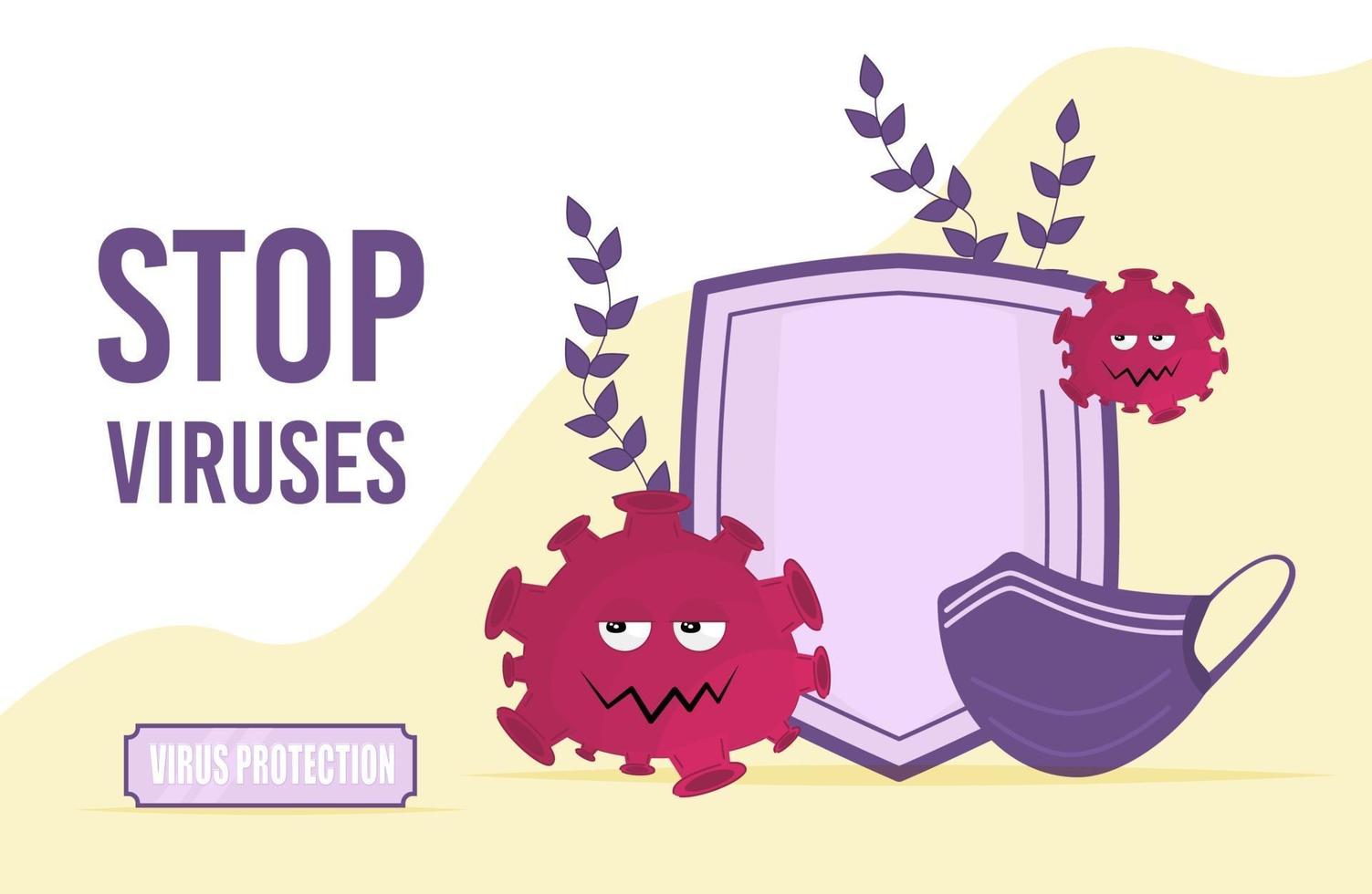 Stop Virus concept vector illustration. Shield and mask protection