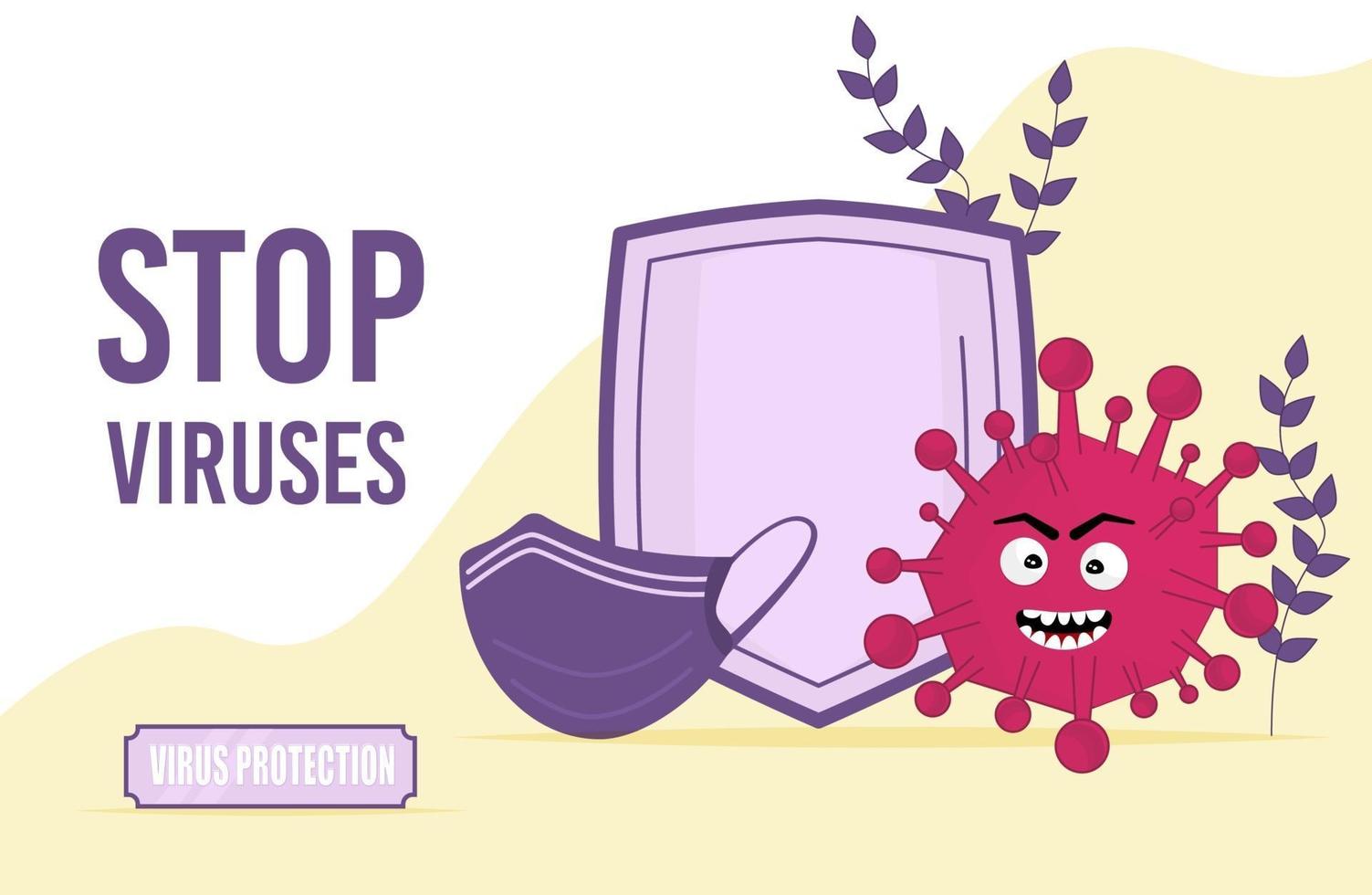 Stop Virus concept vector illustration. Shield and mask protection